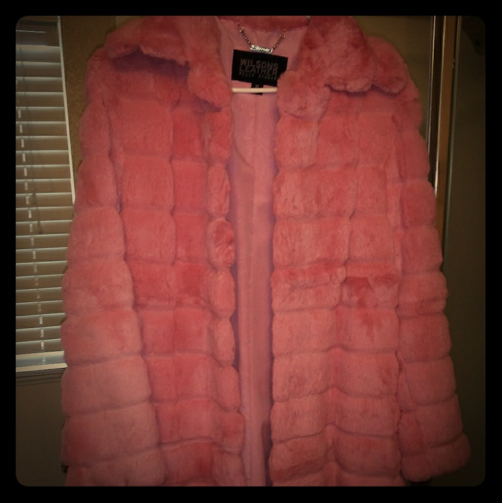Pink rabbit fur coat